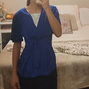 Ann Taylor Royal Blue Wrap Shirt
